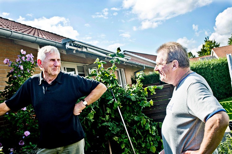 To ældre mænd taler sammen i haven. || Haandvaerkerfradrag,-aeldre_web.jpg
