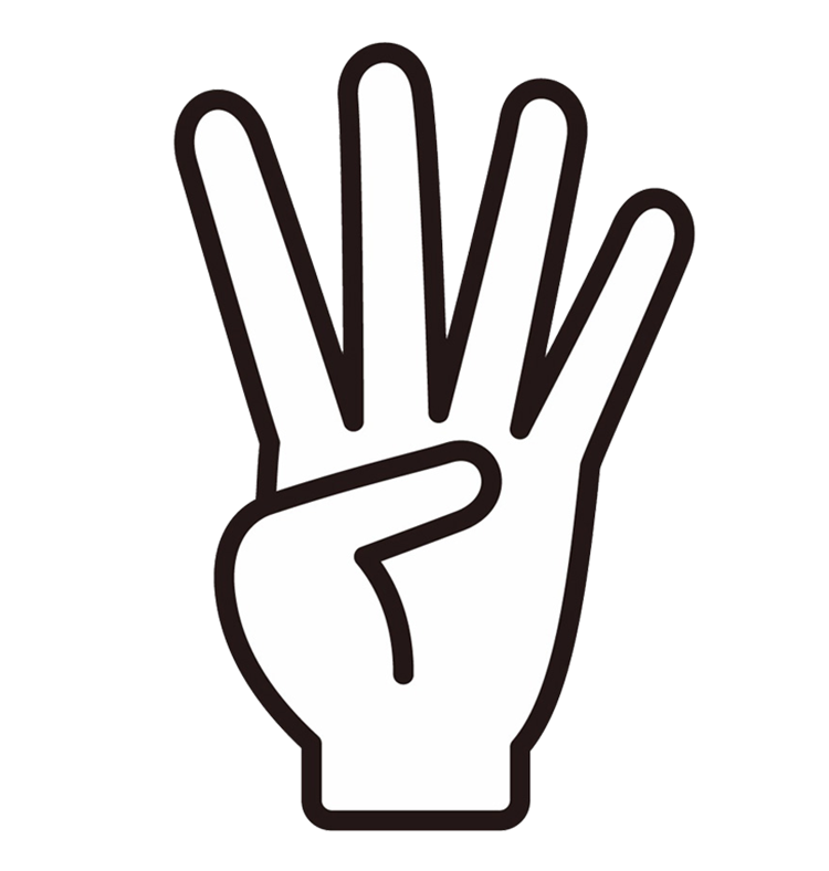Fire fingre, der signalerer fire praktiske fordele. || Soeg-bolig-fire-fingre-u-baggrund.png
