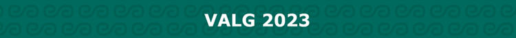 Grøn bjælke med teksten 'Valg 2023' skrevet med hvidt inden i. || Valg Logo 2023 900